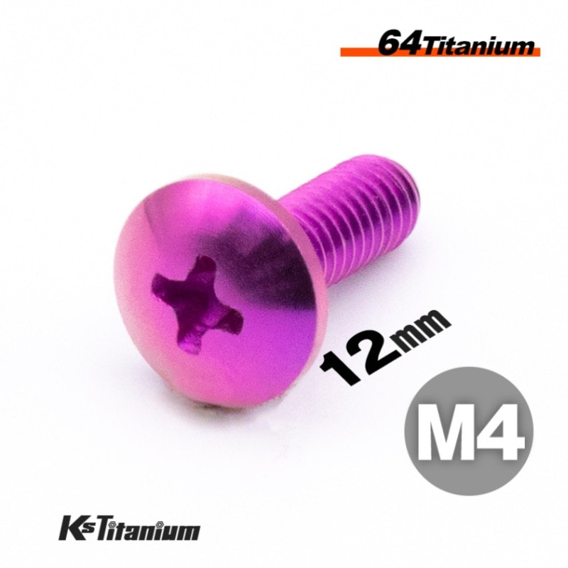 64チタン製 トラスヘッドボルト M4×12 全ネジ P0.7 【パープル】