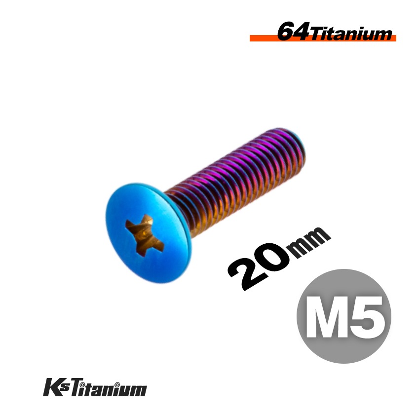 64チタン製 超低頭 十字穴 プラスネジ M5×20 全ネジ P0.8 【焼き色】