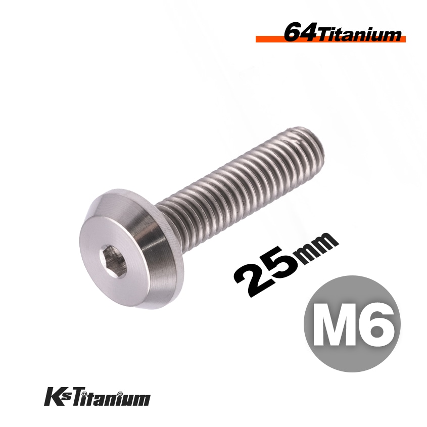 チタン製 ボタンボルト M6×25 全ネジ 【無垢】