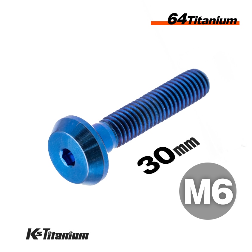 チタン製 ボタンボルト M6×30 スレッド25mm 【ブルー】