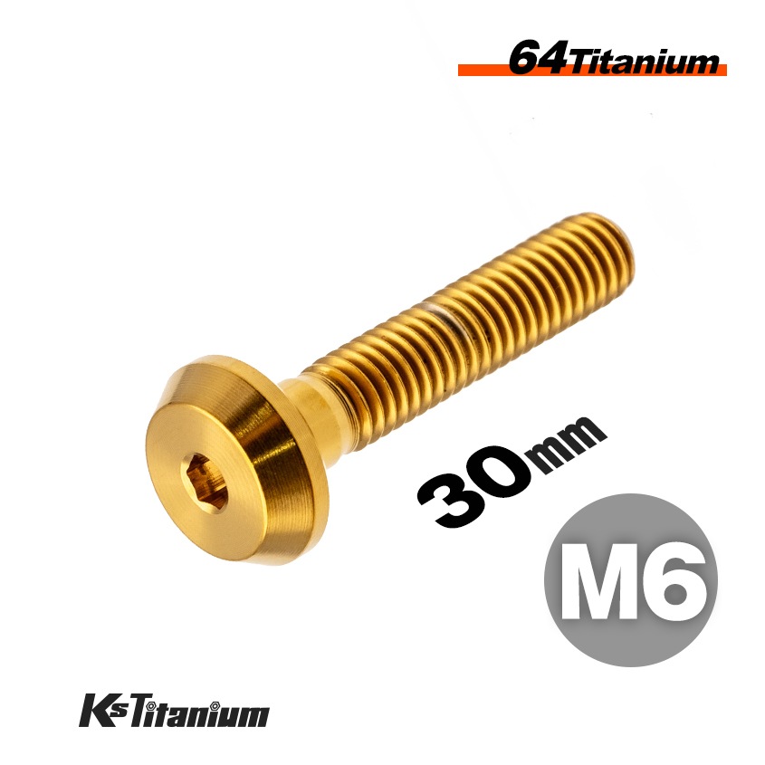 チタン製 ボタンボルト M6×30 スレッド25mm 【ゴールド】