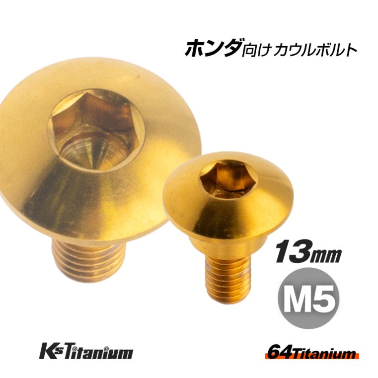64チタン製 アッパーカウル カウルボルト M5×13 (08mm×04mm段付き) P0.8 【ゴールド】