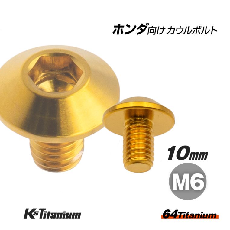 64チタン製 タンクカバー ミドルカウル セッティング カウルボルト M6×10 全ネジ P1.00 【ゴールド】