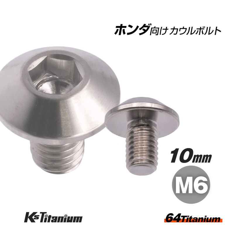 64チタン製 タンクカバー ミドルカウル セッティング カウルボルト M6×10 全ネジ P1.00 【シルバー】
