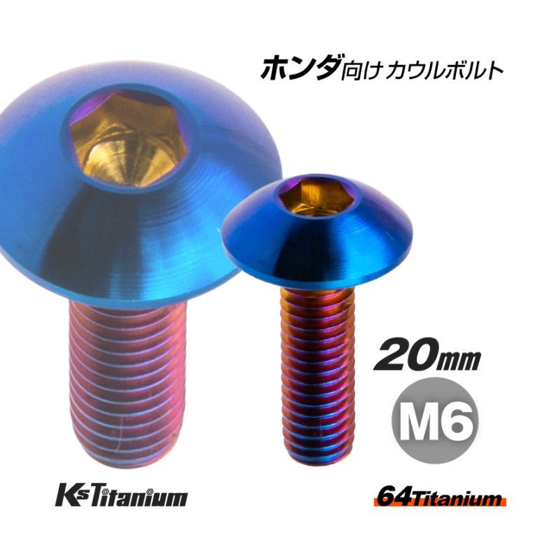 64チタン製 フロントフェンダー用 カウルボルト M6×20 全ネジ P1.00 【焼き色】