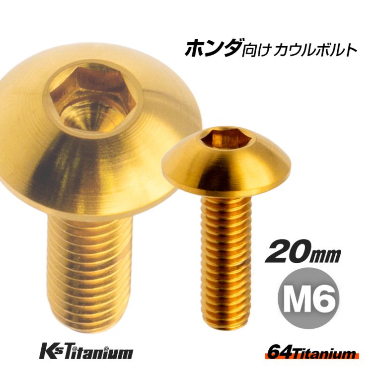 64チタン製 フロントフェンダー用 カウルボルト M6×20 全ネジ P1.00 【ゴールド】