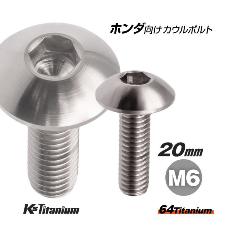 64チタン製 フロントフェンダー用 カウルボルト M6×20 全ネジ P1.00 【シルバー】