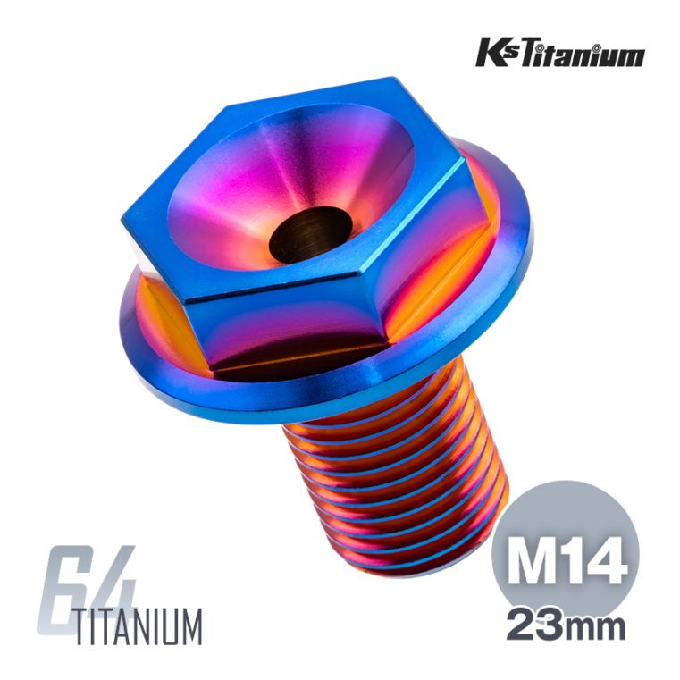 64チタン製 フロントアクスルボルト フランジボルト M14×23 P1.5【焼き色】
