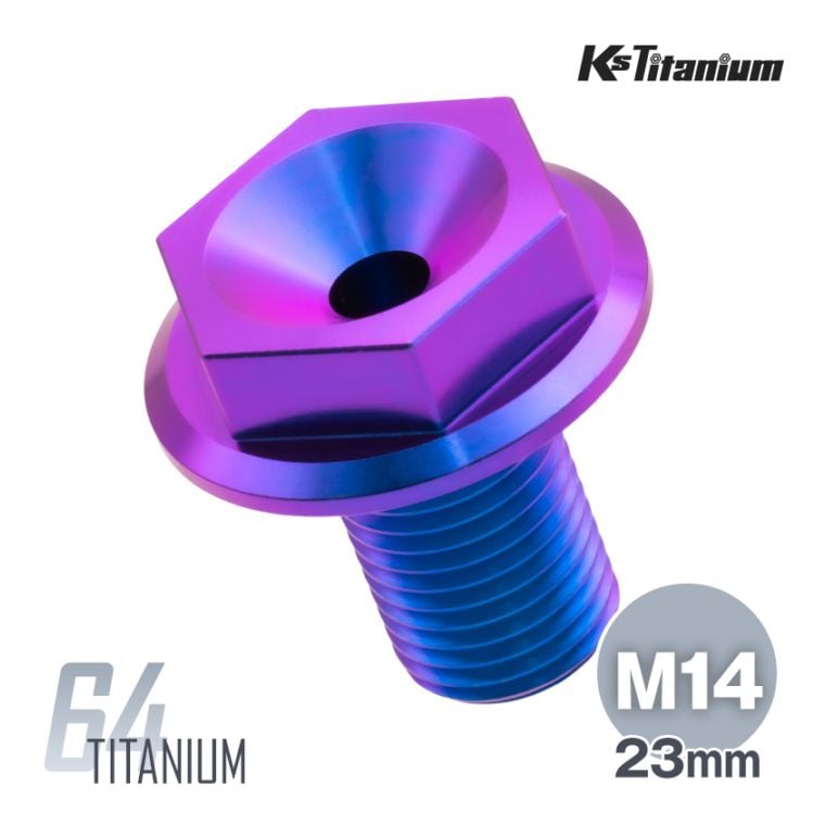 64チタン製 フロントアクスルボルト フランジボルト M14×23 P1.5【メタライズブルー】