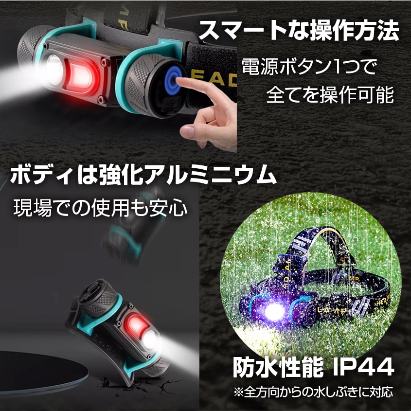 LEDヘッドライト 【スポット / 手元ライト / レッドライト】搭載 3WAYライト (リチウム電池別売り)