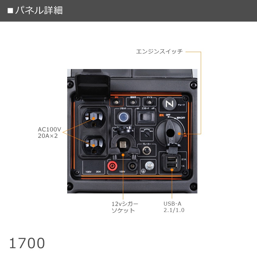 DAYTONA ポータブル発電機 1700VA（1700w） 静穏 インバーター