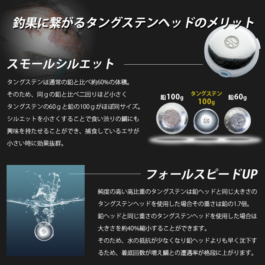 45g/60g/80g タイラバ用 タングステンヘッド 3種セット 【保護チューブ