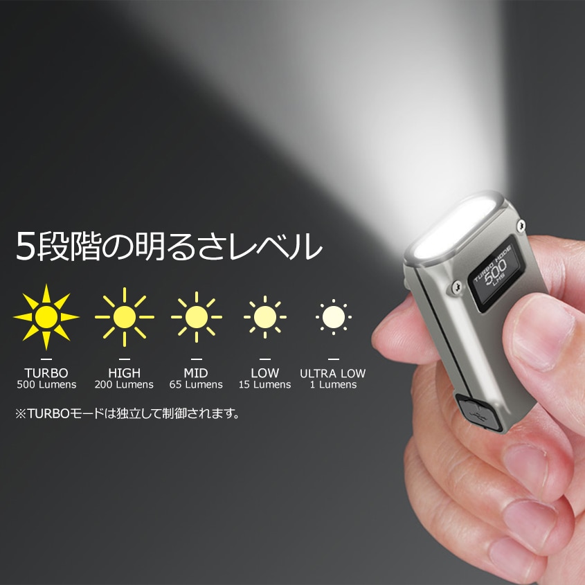 チタン製 ミニサイズ キーチェーンライト 最大 500ルーメン 軽量 小型 ハンディライト アウトドア キャンプ NITECORE TINI2 Ti