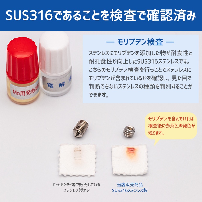 SUS316 ステンレス イモネジ M6×5 P1.00 8個セット ホーローセット トガリ先 止めネジ