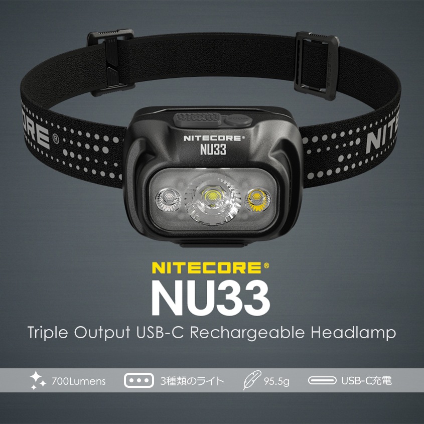 NITECORE ヘッドライト 充電式 NU33 700ルーメン 赤色LED付き