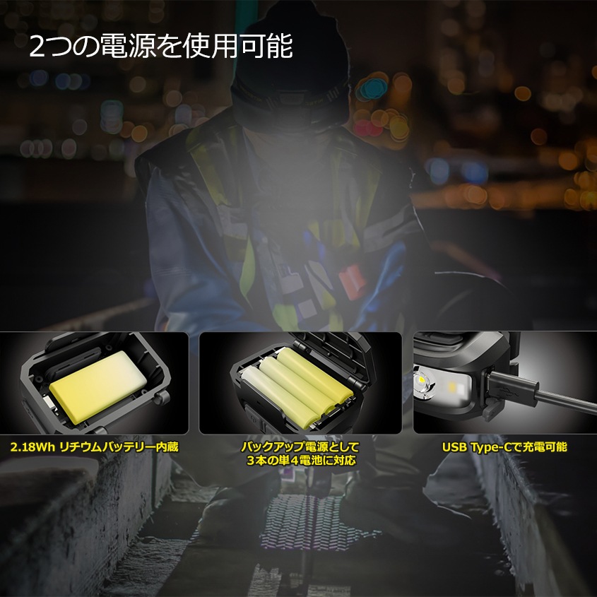 NITECORE NU35 ヘッドライト 充電式+単四電池 デュアルバッテリー 460ルーメン 赤色LED付き