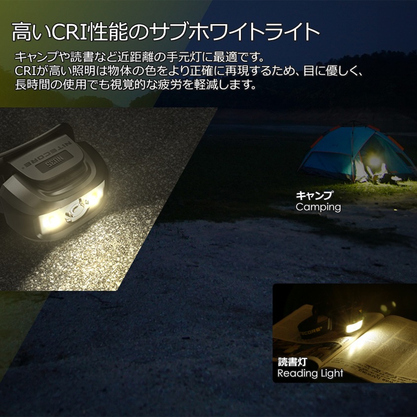 NITECORE NU35 ヘッドライト 充電式+単四電池 デュアルバッテリー 460ルーメン 赤色LED付き