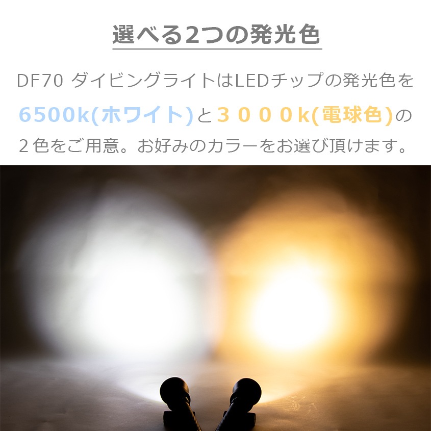 TrustFire製 LED懐中電灯 3000k 電球色 防水 ダイビングライト 水深70m対応 (26650リチウム電池×2本付属)