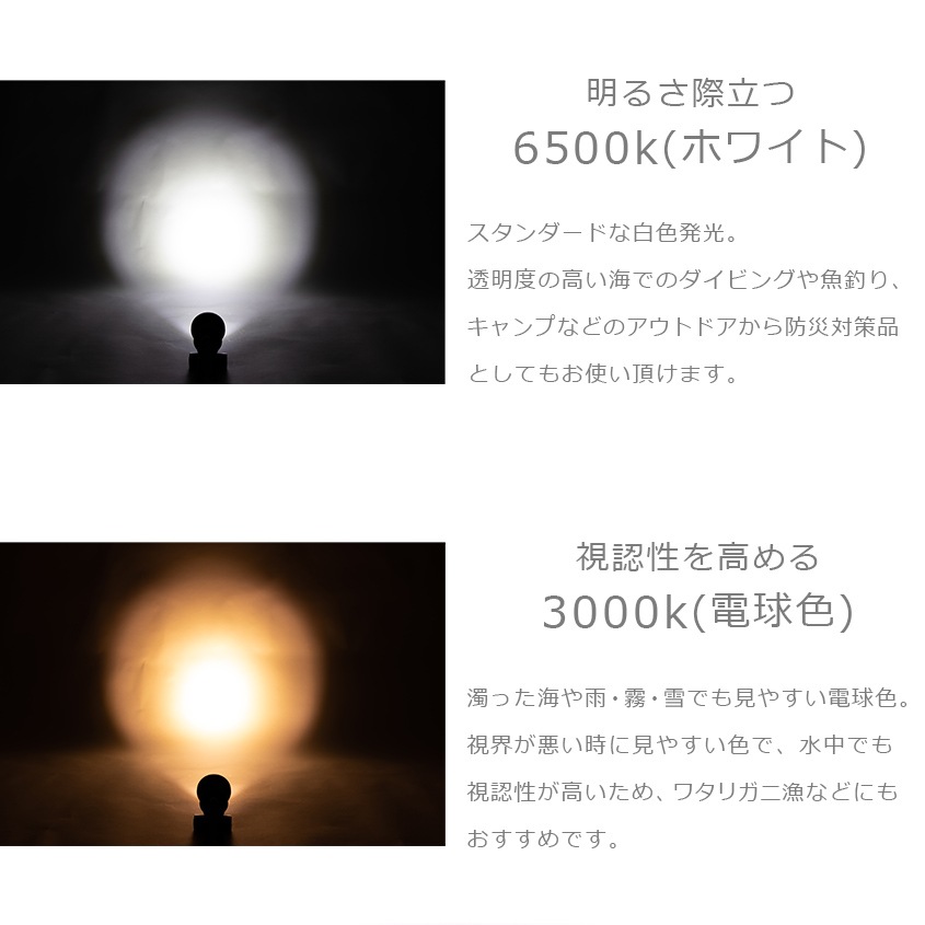 TrustFire製 LED懐中電灯 3000k 電球色 防水 ダイビングライト 水深70m対応 (26650リチウム電池×2本付属)