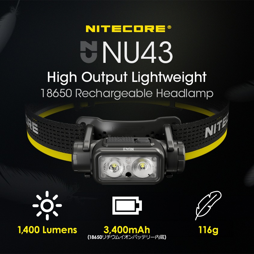 NITECORE NU43 充電式 ヘッドライト 1400ルーメン 赤色LED付き