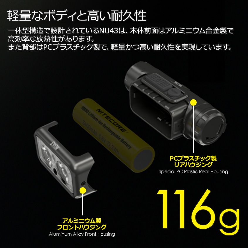 NITECORE NU43 充電式 ヘッドライト 1400ルーメン 赤色LED付き