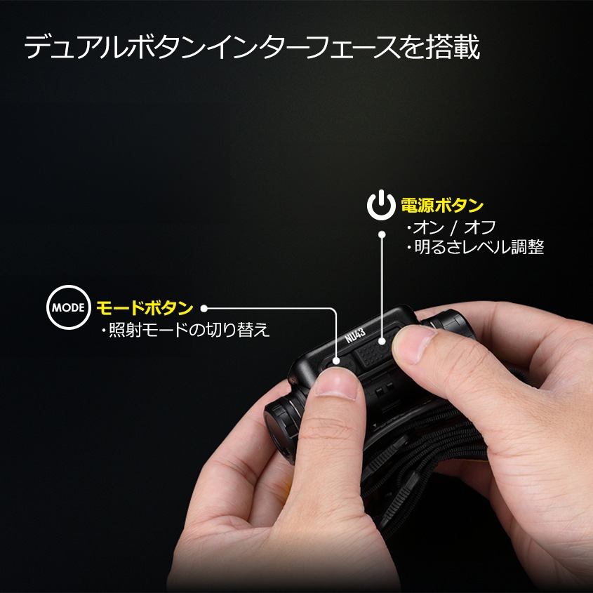 NITECORE NU43 充電式 ヘッドライト 1400ルーメン 赤色LED付き