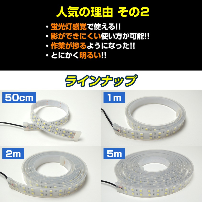 DC12v専用 LEDテープライト 6000k ホワイト発光 白基盤 (50cm)