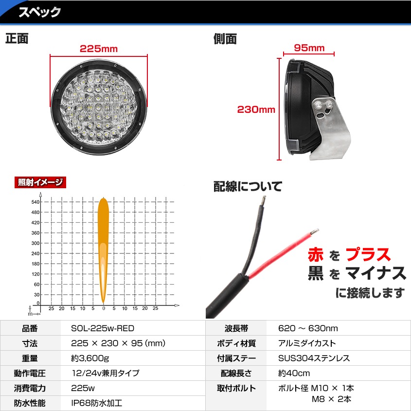 LED サーチライト 225w 発光色 赤 スポット照射