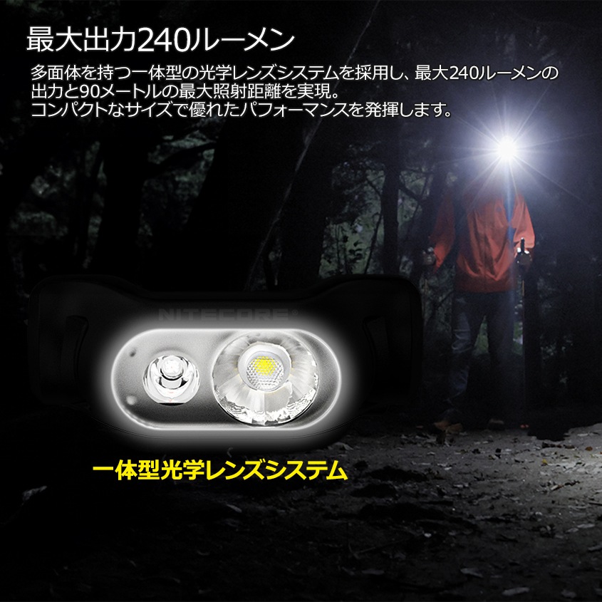 NITECORE HA11 単三電池式 ヘッドライト 240ルーメン 赤色LED付き