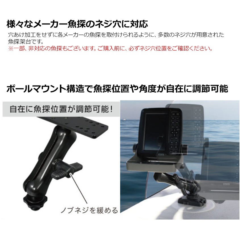 BMO Japan 魚探 取り付け 架台 ボールマウント構造 位置 角度 調整可能 BMベース 付属