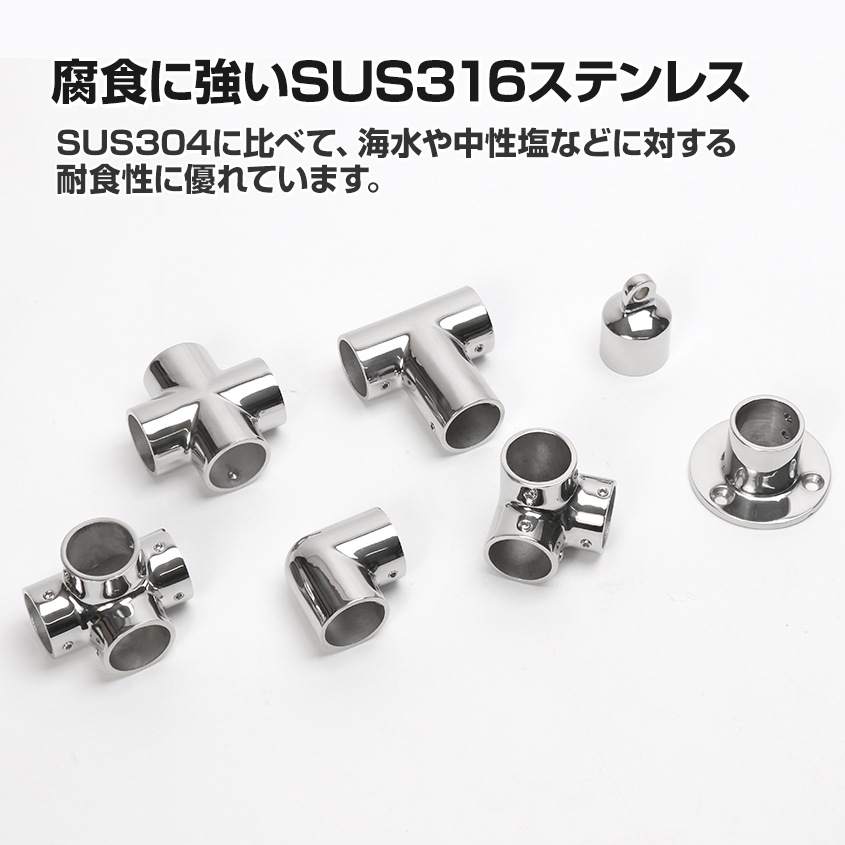 32mmパイプ用 四方コーナージョイント (マリングレードステンレス SUS316製)