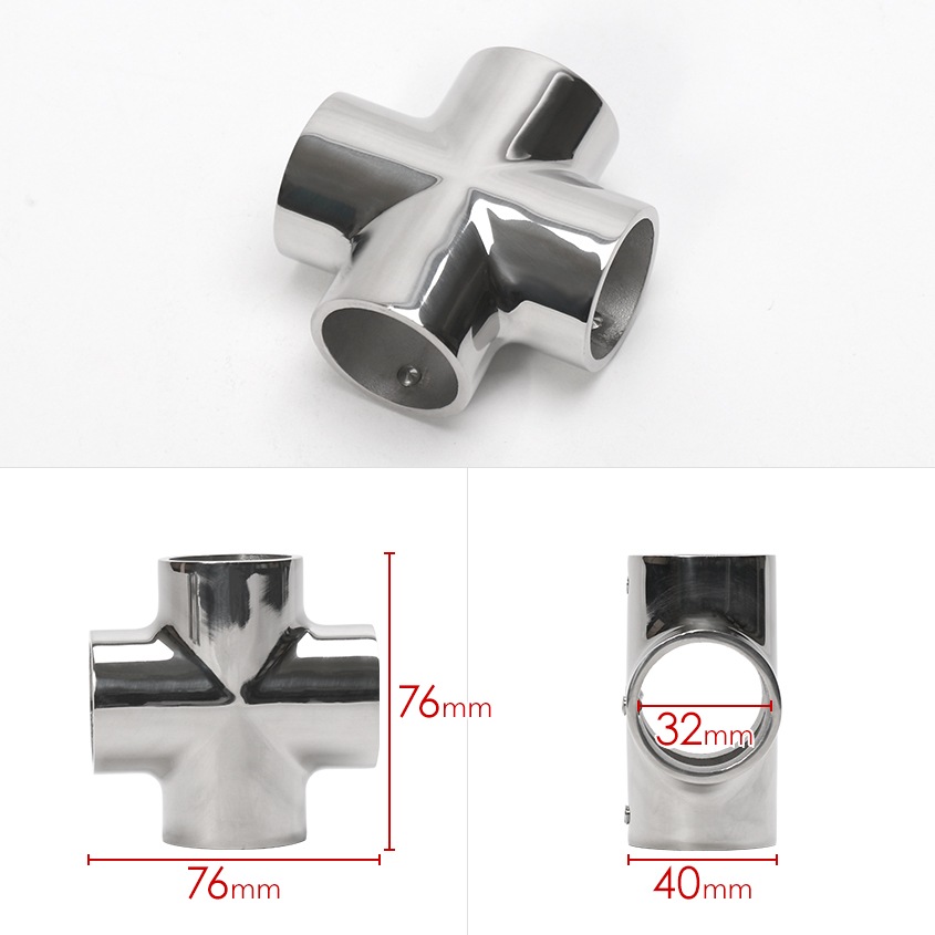 32mmパイプ用 十字 クロスジョイント (マリングレードステンレス SUS316製)