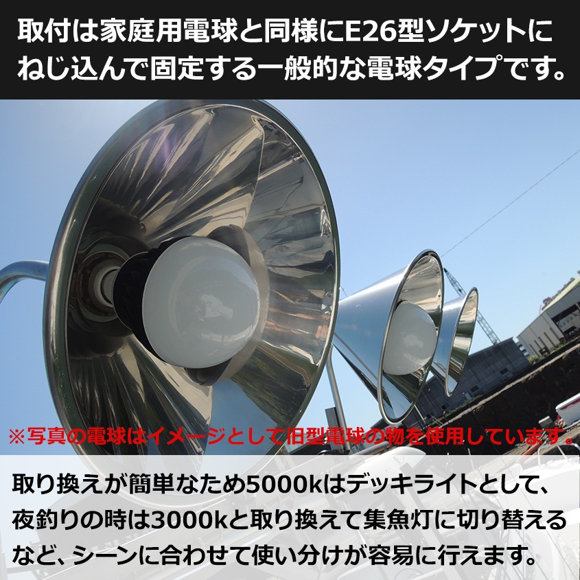 LED電球 20w 5000k ホワイト発光 E26口金 DC12v/24v 対応 防水性能 IP65
