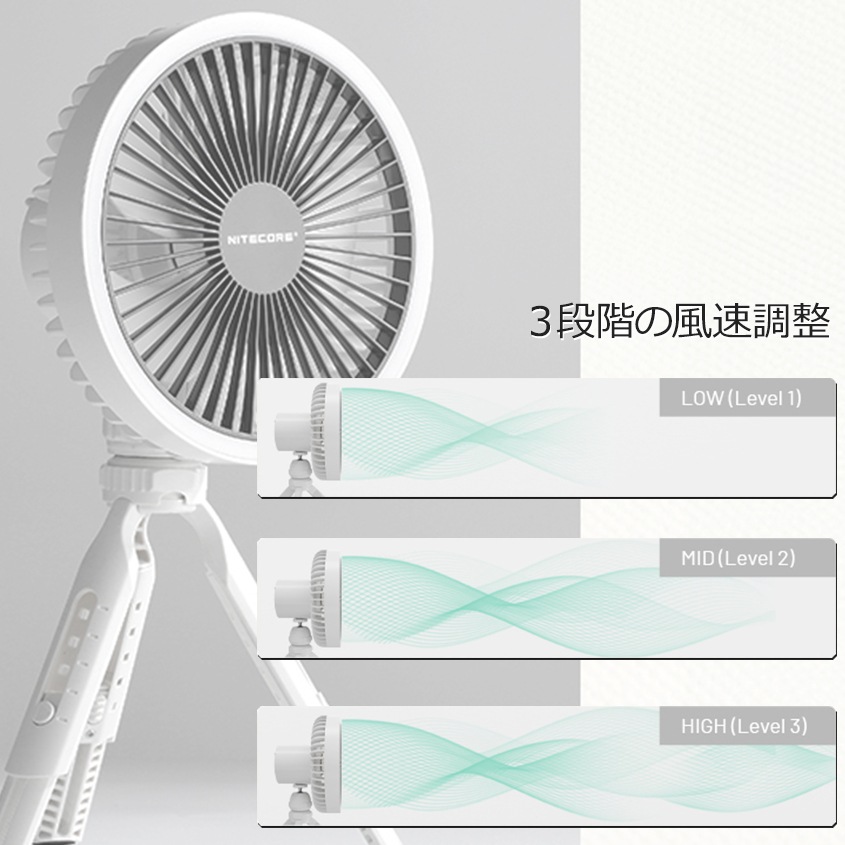 NITECORE NEF10 ポータブル 扇風機 LEDリングライト搭載 ホワイト