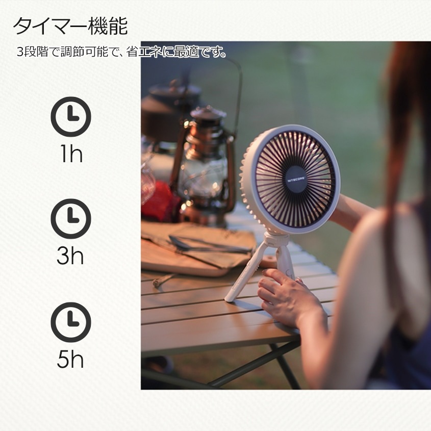 NITECORE NEF10 ポータブル 扇風機 LEDリングライト搭載 グレー