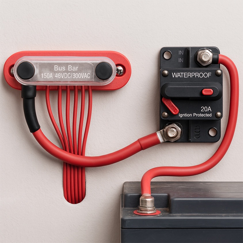 バスバーターミナル 150A DC48Vまで プラス 正極用 端子台（レッド）
