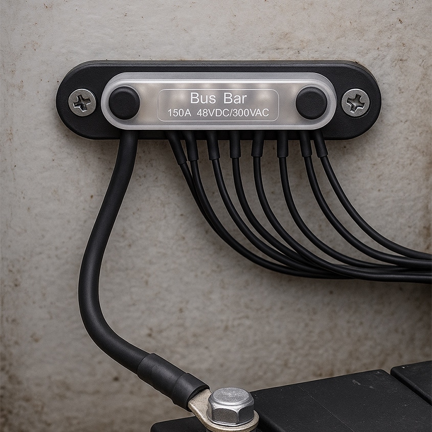 バスバーターミナル 150A DC48Vまで マイナス 負極用 端子台（ブラック）