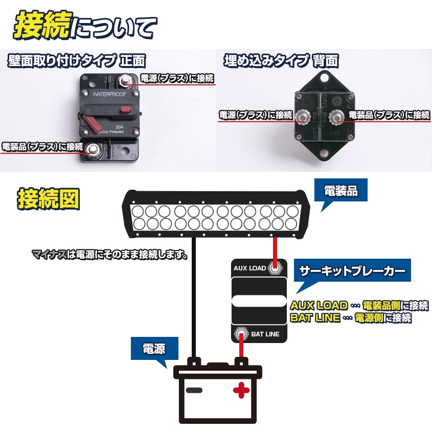 サーキットブレーカー 50A DC12v-48v 対応 (埋め込みタイプ) | 船舶 