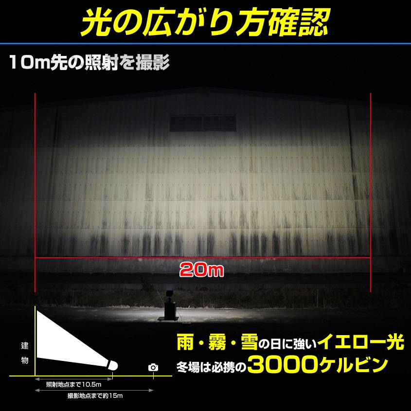 DC12v専用 HID 作業灯 投光器 55w 3000k イエロー