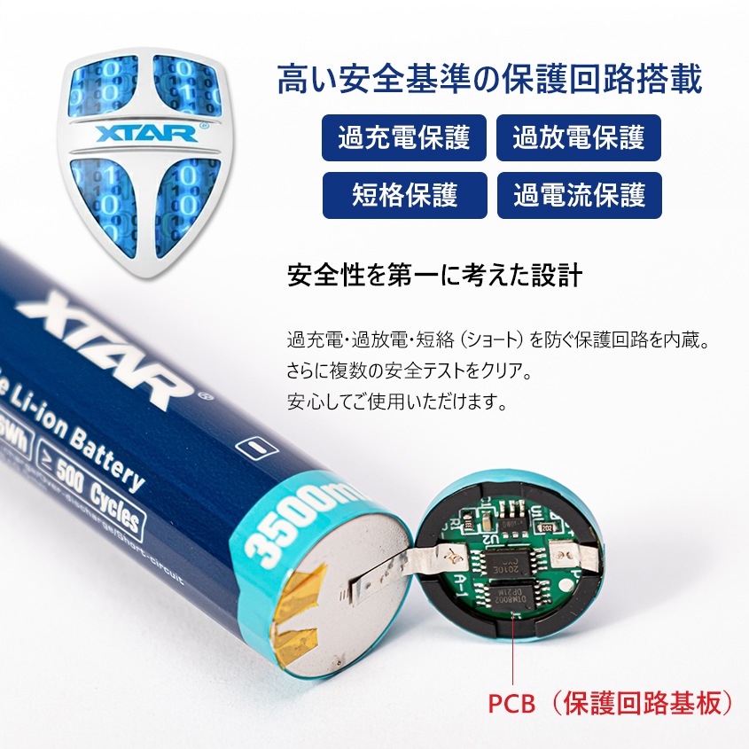 18650 3500ｍAh 3.6V リチウムイオン電池 保護回路搭載 PSE 認証品 ボタントップタイプ 【XTAR 正規代理店】