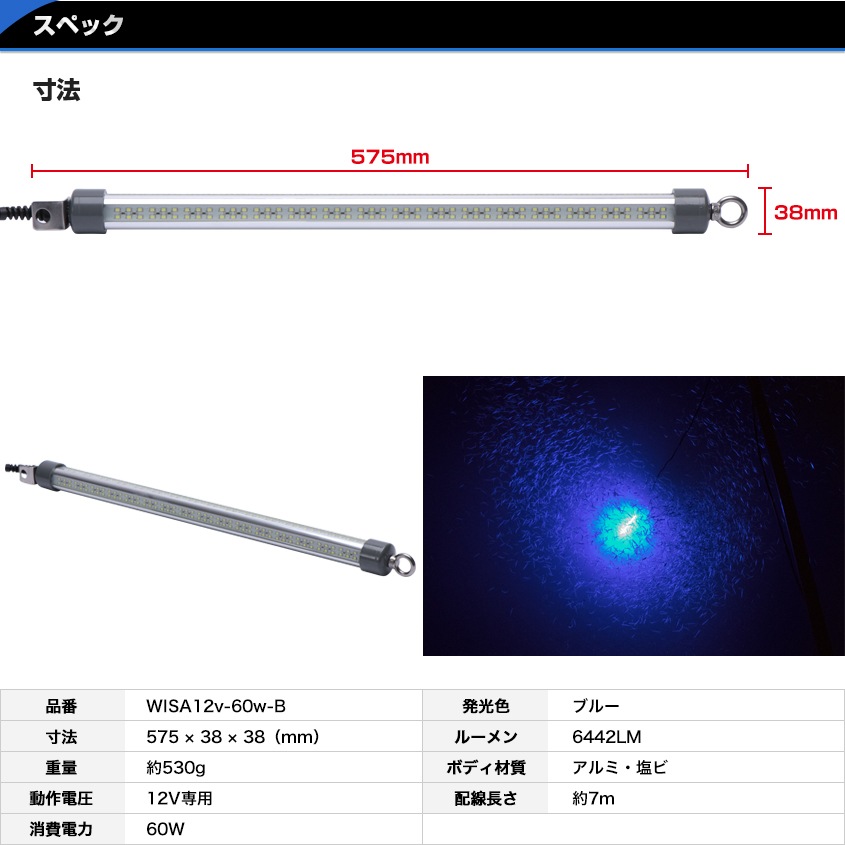 DC12v専用 水中集魚灯 60w ブルー
