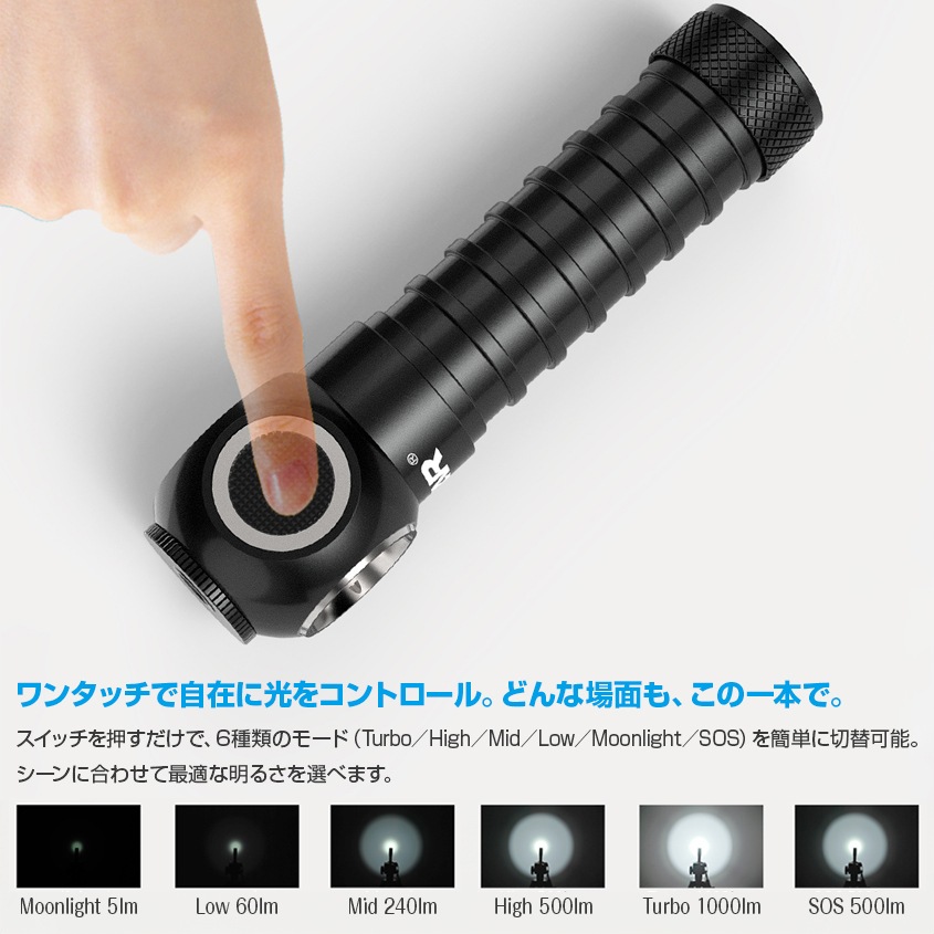 XTAR 正規代理店 H3R 充電式 ヘッドライト 18650 リチウムイオン電池 付属 マグネット式充電 懐中電灯