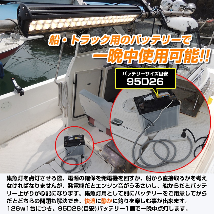 126w 集魚灯 投光器 オレンジ発光 拡散配光 DC12v/24v 対応 (ブラックボディ)