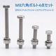 SUS316 ステンレス ボルト M8×40 P1.25 六角ボルト / ナット / ワッシャー / スプリングワッシャー 4点セット