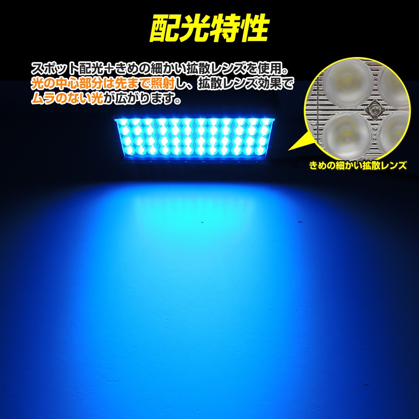 144w 集魚灯 投光器 ブルー発光 拡散配光 DC12v/24v 対応 (ブラックボディ)
