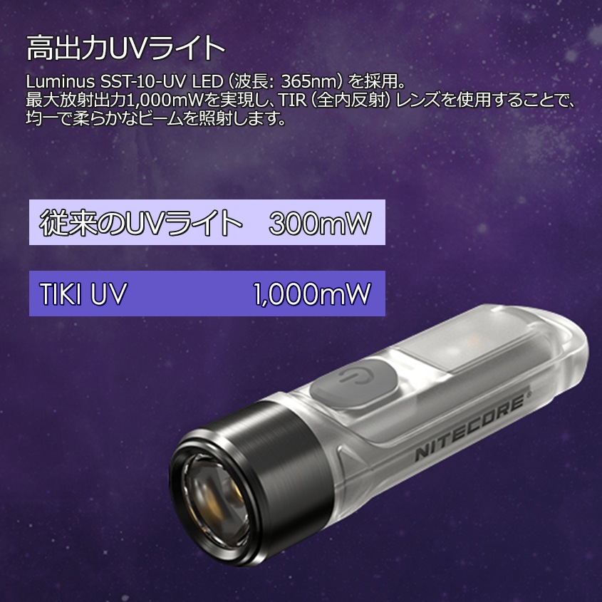 NITECORE TIKI UV 365nm 1000mW 超小型 UVライト 夜釣りアイテム LEDライト アニサキスライトにも