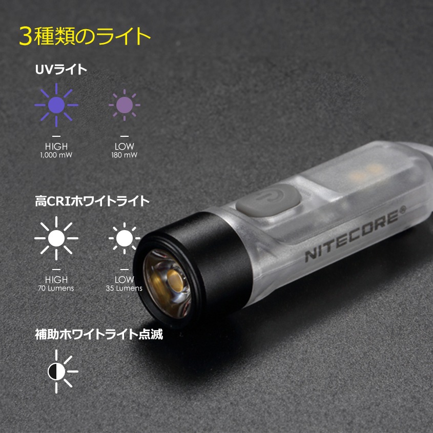 NITECORE TIKI UV 365nm 1000mW 超小型 UVライト 夜釣りアイテム LEDライト アニサキスライトにも