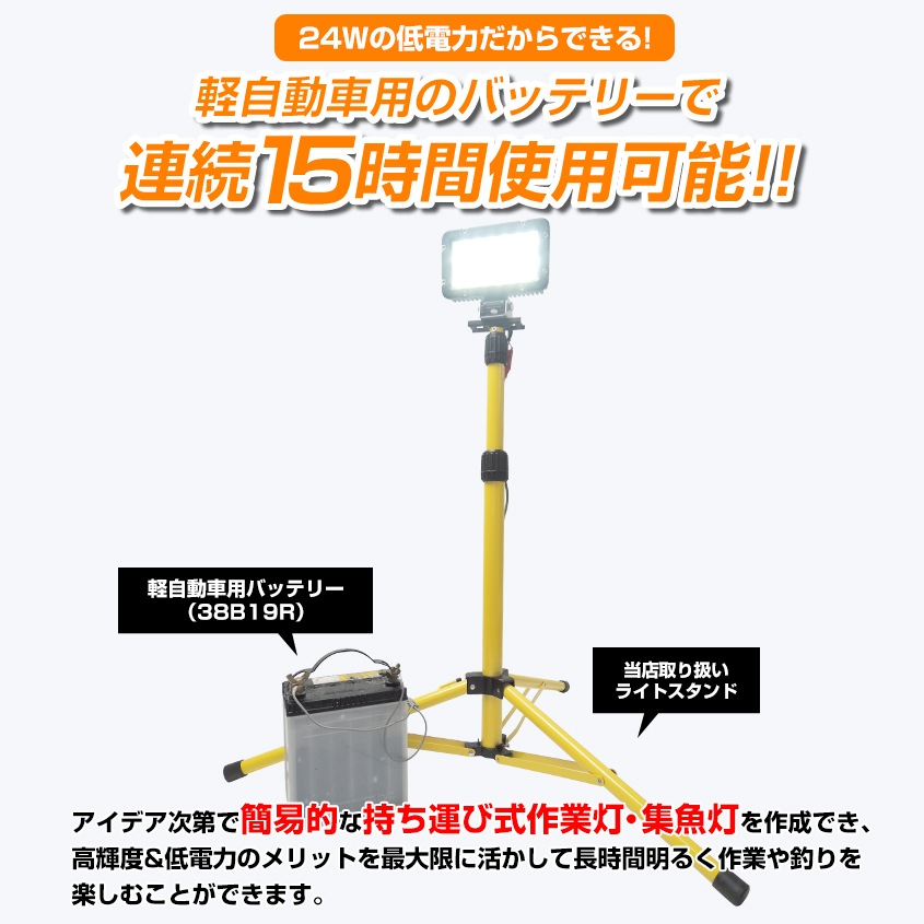 訳あり品 24w 作業灯 薄型投光器 ホワイト発光 拡散配光 DC12v/24v 対応 (ブラックボディ)