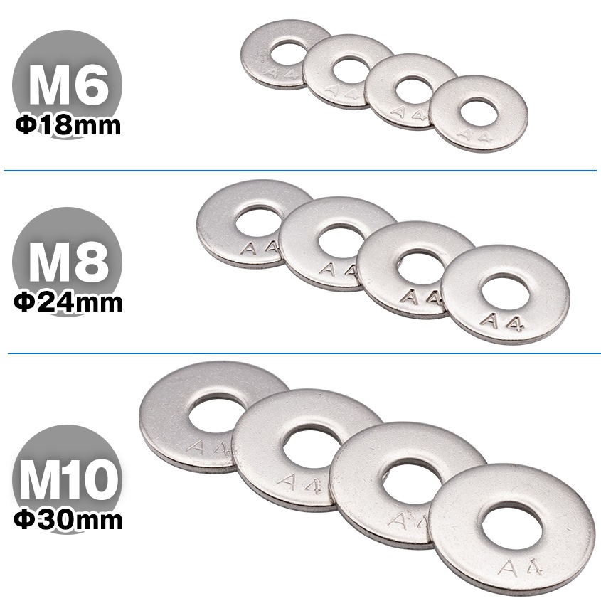 SUS316 ステンレス 幅広 大ワッシャー M6 外径18mm （4枚セット） 