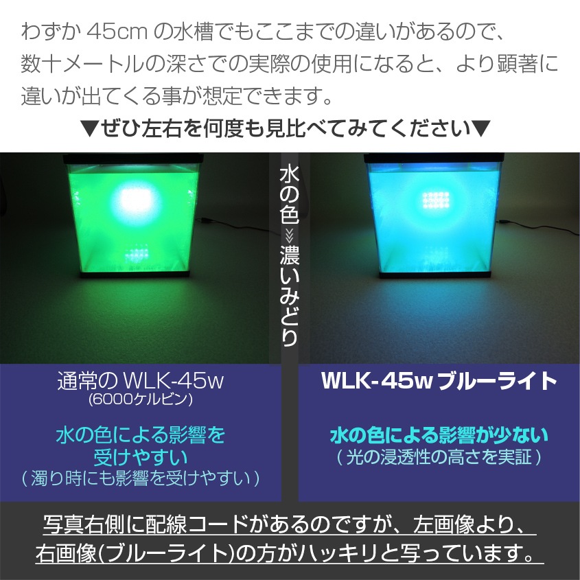 45w 集魚灯 投光器 ブルー発光 拡散配光 カーバッテリー接続キット DC12v/24v 対応 (ブラックボディ)